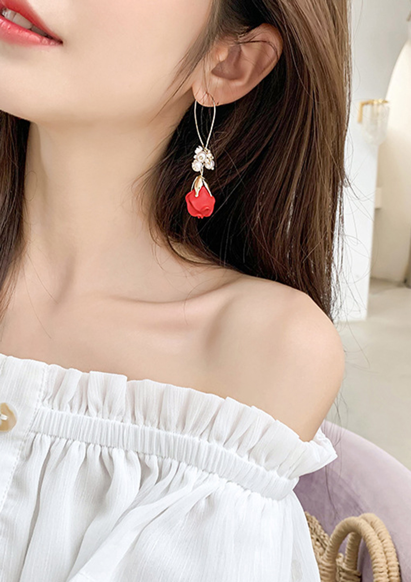 ROSE DROPS RED AND GOLD EARRINGS