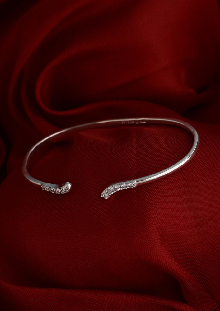 Adjustable Cz Rhodium Bracelet In 925 Sterling Silver