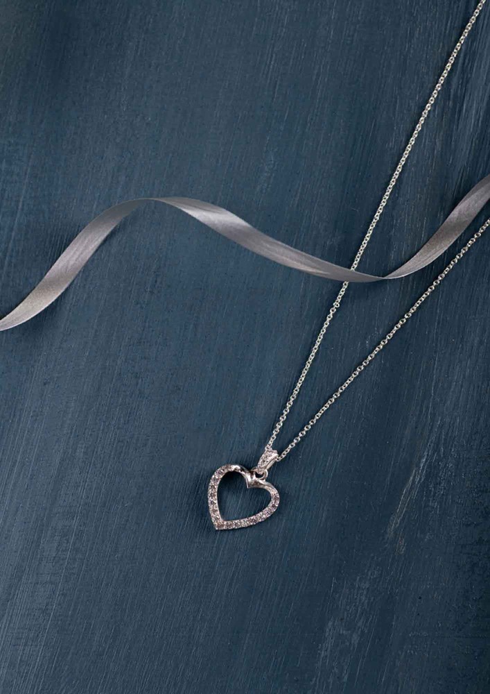 The Hollow Heart Rhodium Necklace In 925 Sterling Silver