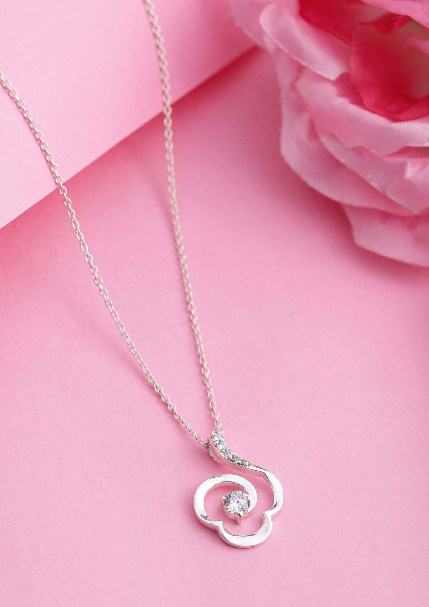 Glazing Bloom Floral Rhodium Pendant (With Chain) in 925 Sterling silver