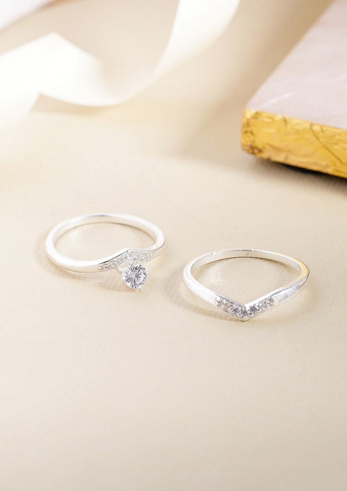 Two In One Cz Rhodium Ring In 925 Silver