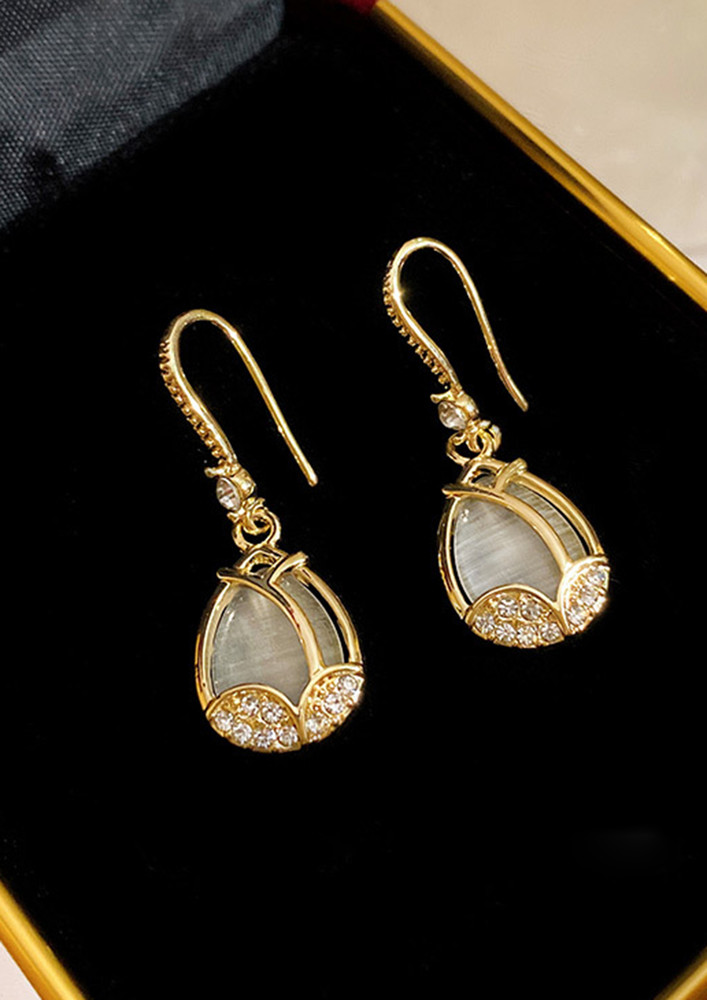 Gold-toned-hook-back Rhinestone Earrings