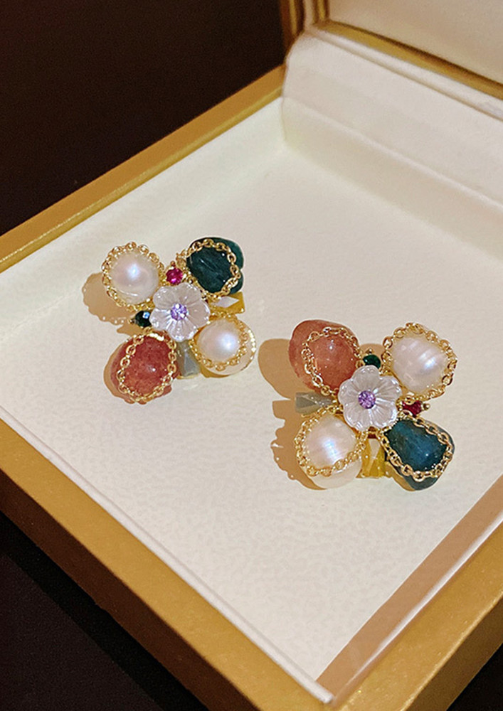 PEARL-AND-RESIN MULTICOLOUR STUDS EARRINGS