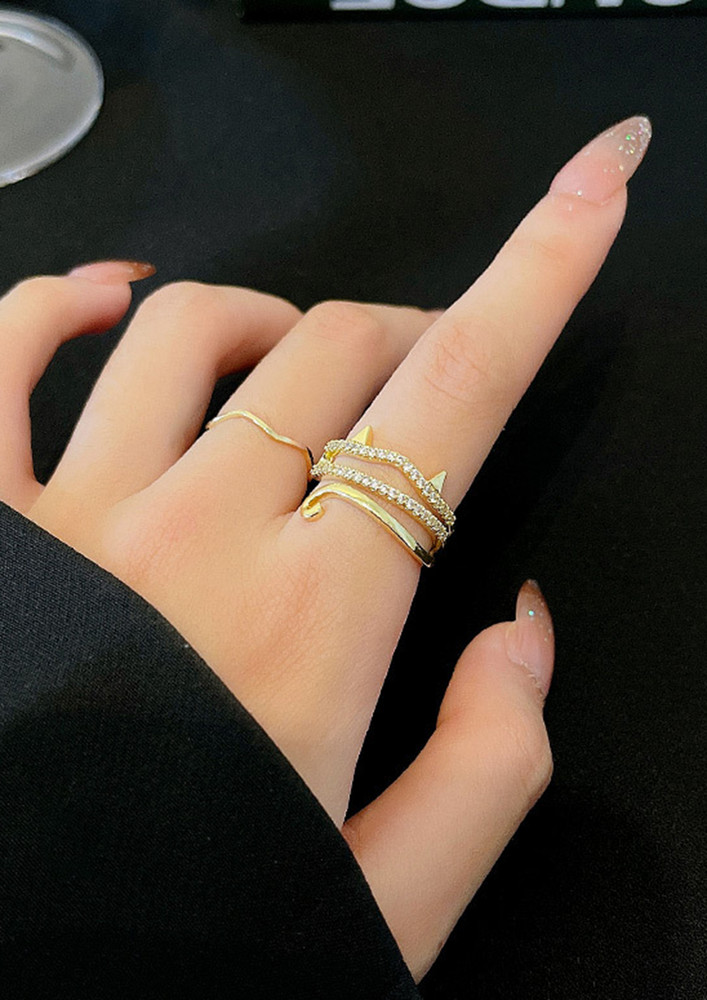 Simply Beaded Rhinestone And Gold-toned Rings (set Of 2)