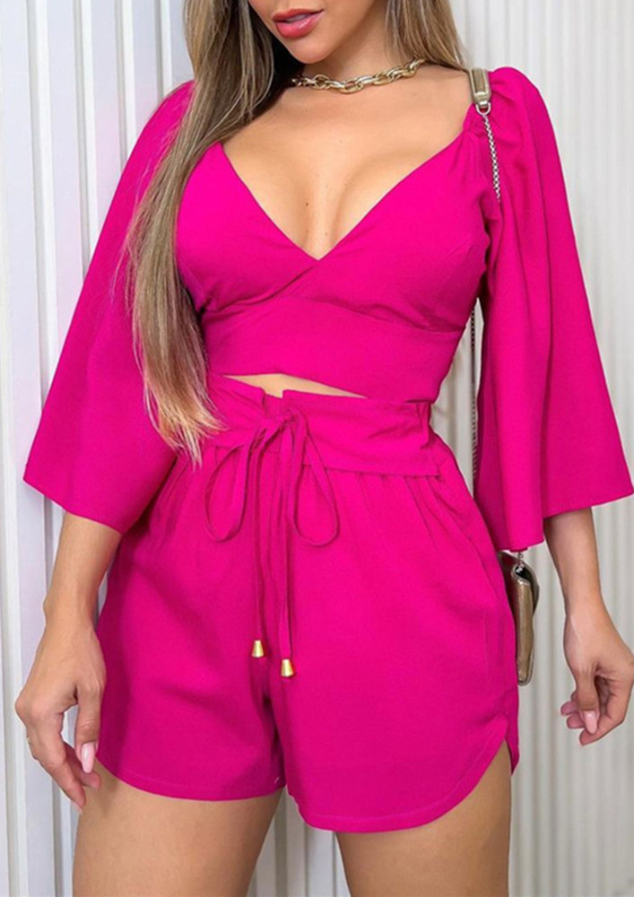 SOLID TWO PIECE CERISE TOP-SHORTS SET