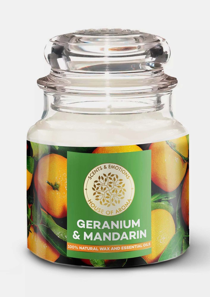 House Of Aroma Geranium & Mandarin Scented Candle For Aromatherapy, Made With 100% Natural Wax And Essential Oils-100 Gms