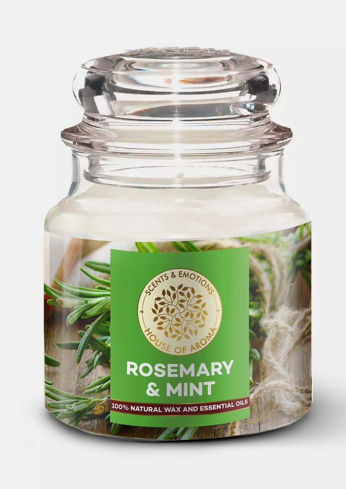 House Of Aroma Rosemary & Mint Scented Candle For Aromatherapy, Made With 100% Natural Wax And Essential Oils-100 Gms