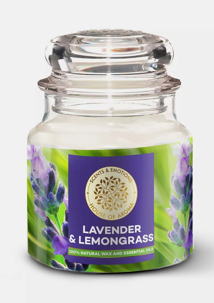 House Of Aroma Lavender & Lemongrass Scented Candle For Aromatherapy, Made With 100% Natural Wax And Essential Oils-100 Gms