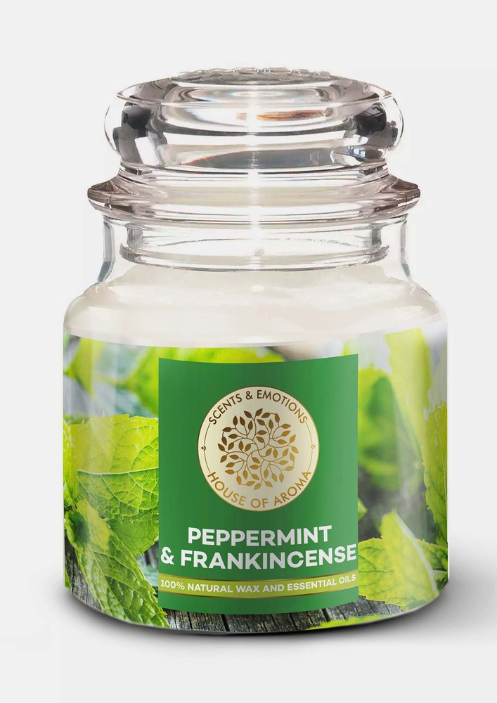 House Of Aroma Peppermint & Frankincense Scented Candle For Aromatherapy, Made With 100% Natural Wax And Essential Oils-100 Gms