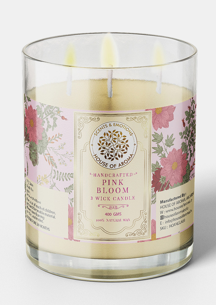 House Of Aroma Natural Wax Pink Bloom Candle 3 Wicks-400 Gms