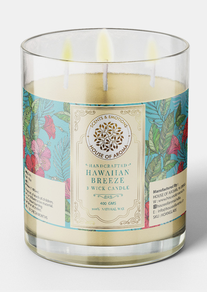 House Of Aroma Natural Wax Hawaiian Breeze Candle 3 Wicks-400 Gms