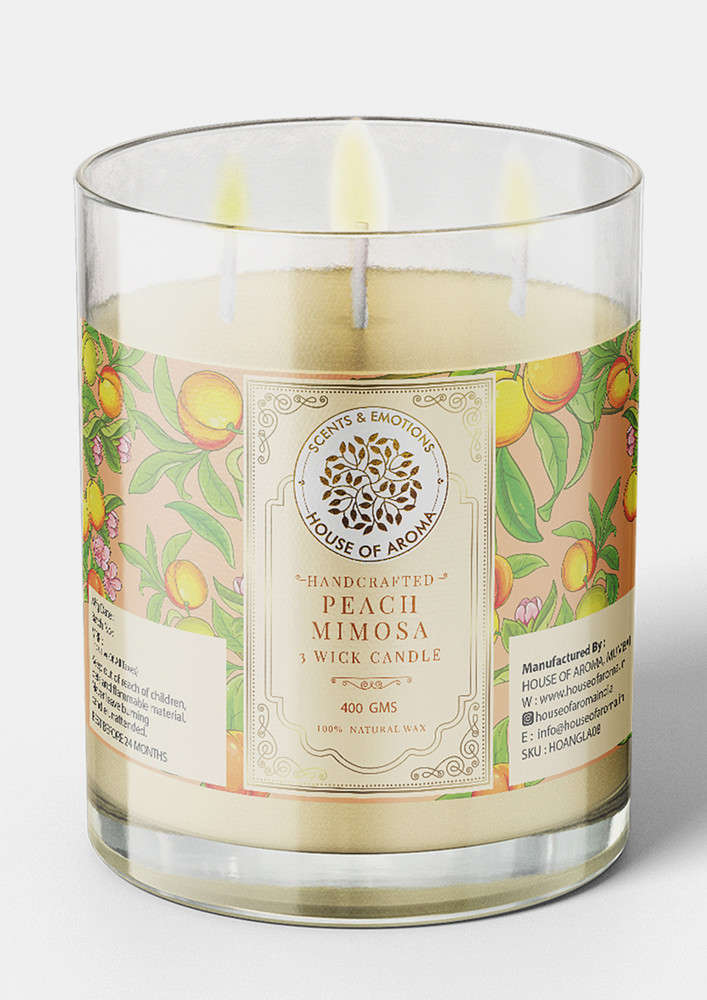 House Of Aroma Natural Wax Peach Mimosa Candle 3 Wicks-400 Gms