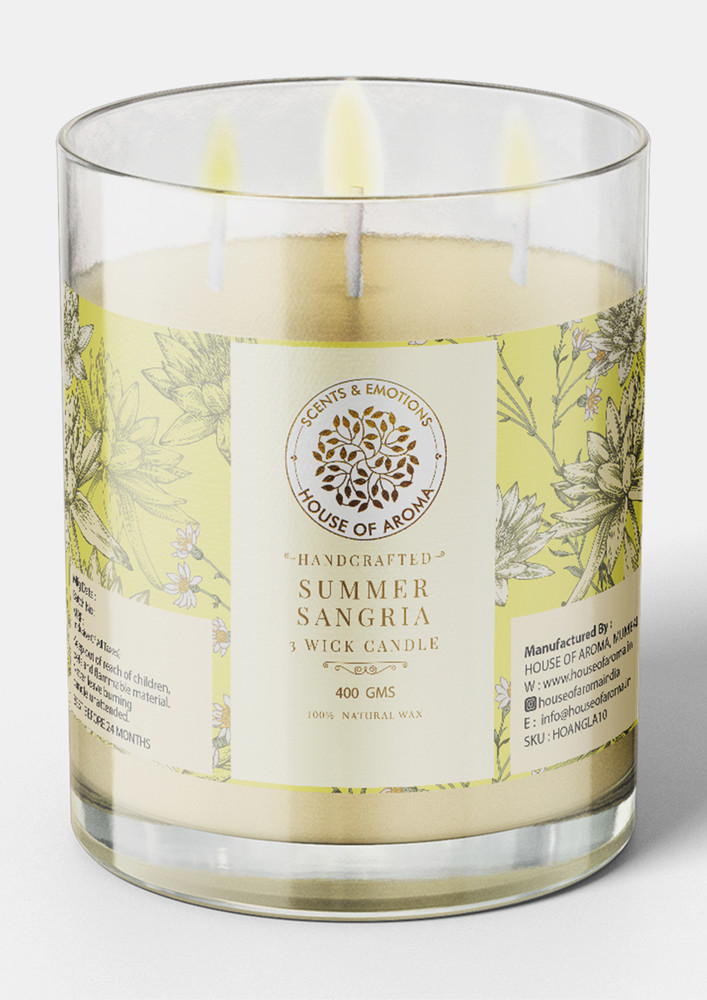 House Of Aroma Natural Wax Summer Sangria Candle 3 Wicks-400 Gms
