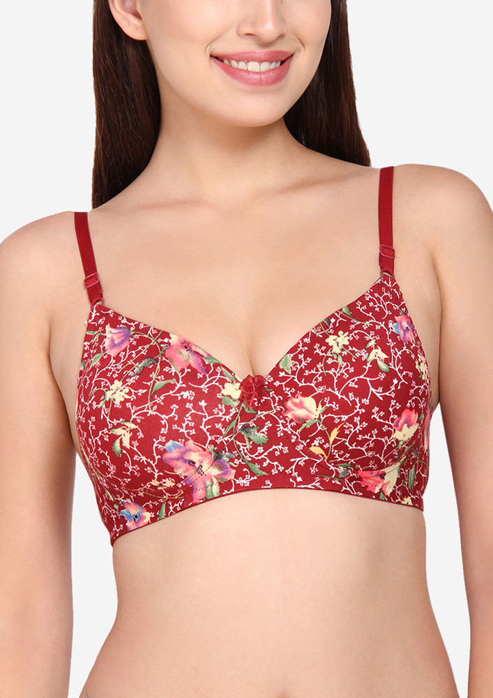 Sprinkling My Charm Maroon Non Wired Padded Bra