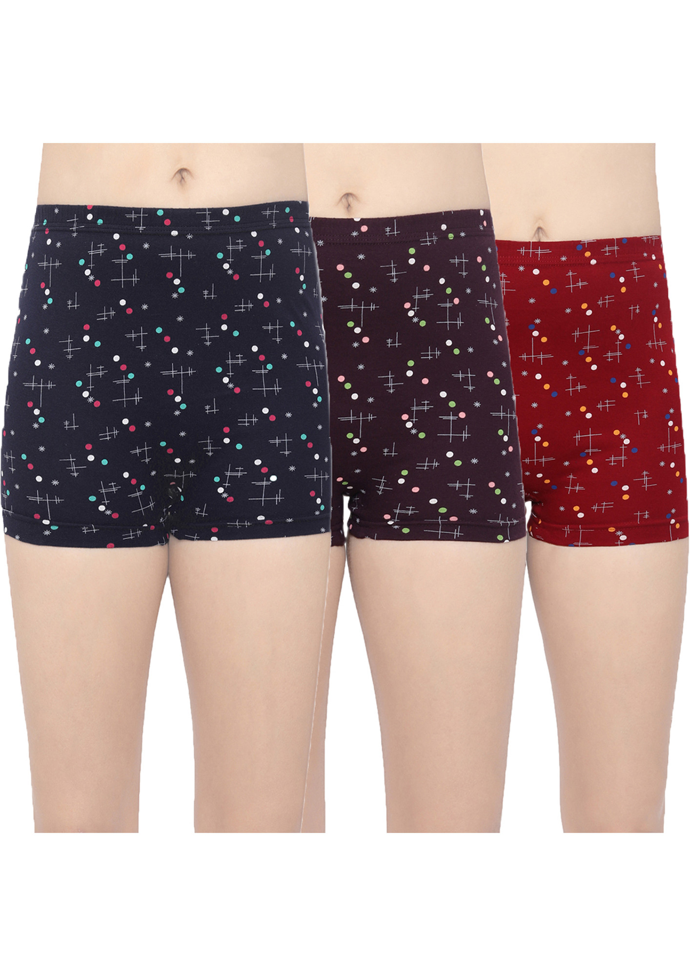 Buy In Care Women Pack Of 3 Assorted Printed Pure Cotton Boy Shorts-ISLG-001  for Women Online in India