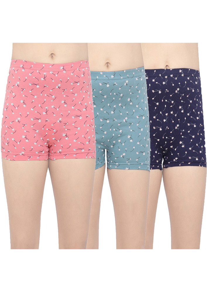 In Care Women Pack Of 3 Assorted Printed Pure Cotton Boy Shorts-ISLG-002