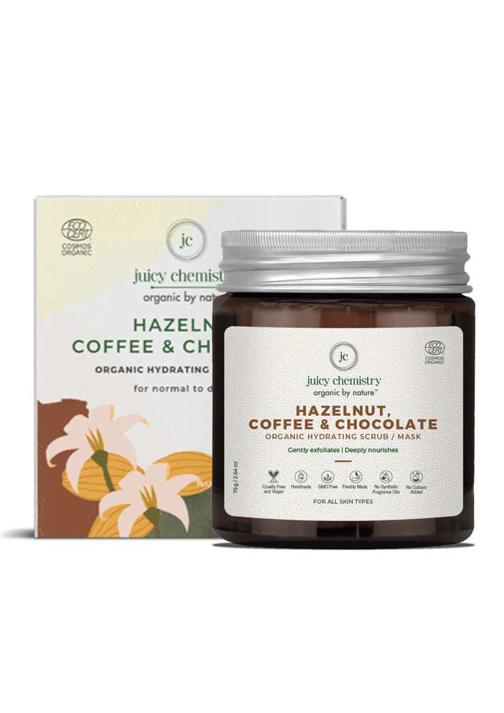 Juicy Chemistry Hazelnut, Coffee & Chocolate -organic Hydrating Scrub/mask-for Dry And Mature Skin-75gm/2.64oz