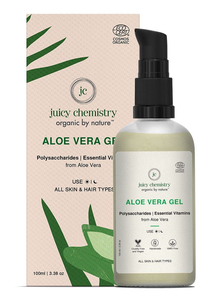 Juicy Chemistry Aloe Vera Gel For Face, Hair & Body - Made With 100% Natural & Pure Aloe Vera Leaf Gel - Certified Organic (100 Gms)