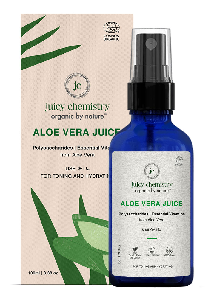 Juicy Chemistry Aloe Vera Juice for Face & Body - Made with 99.5% Pure Aloe Vera Juice - Certified Organic (Mist Spray, 110ml)