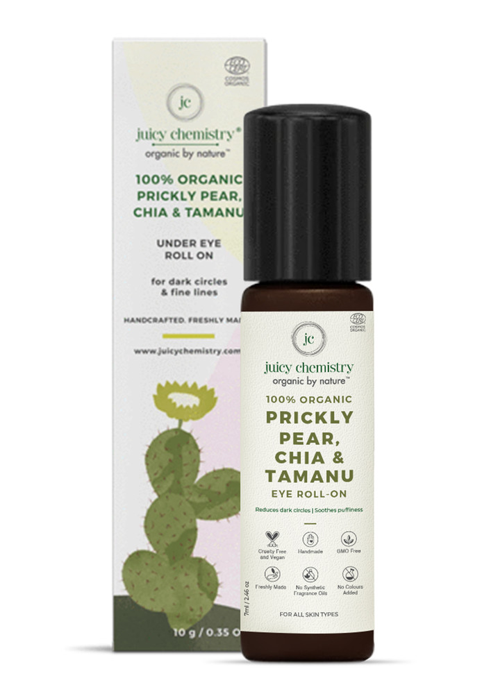 Juicy Chemistry 100% Organic Prickly Pear , Chia & Tamanu Eye Rollon For Dark Circles & Fine Lines- 7ml/0.25oz