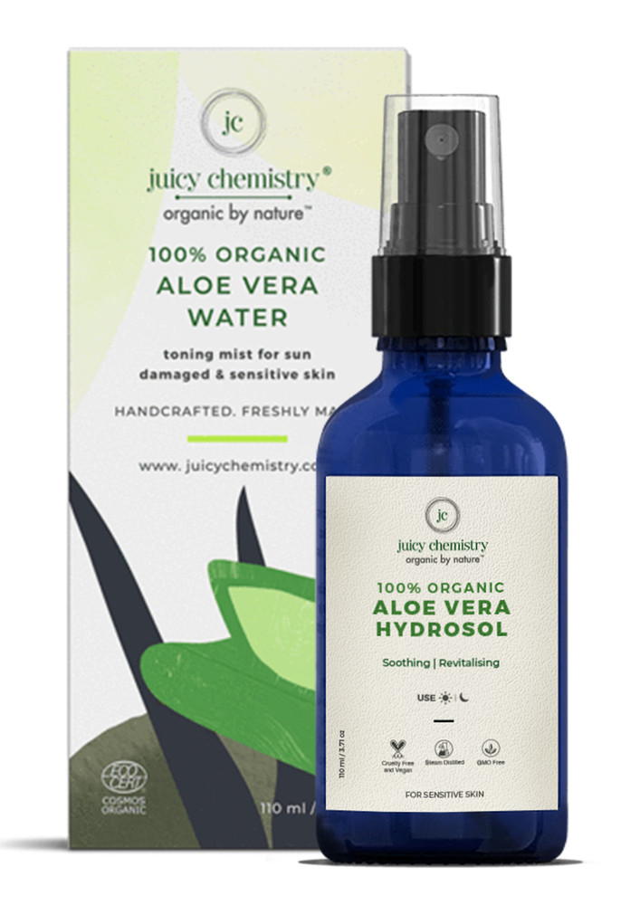 Juicy Chemistry 100% Organic Aloe Vera & Lemon Water Toning Mist For Sun Damaged & Sensitive Skin-110ml/3.71oz