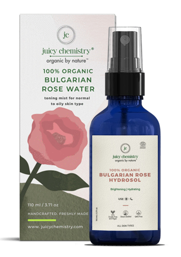 Juicy Chemistry 100% Organic Bulgarian  Rose Water Toning Mist For Normal To Oily Skin-110ml / 3.71oz