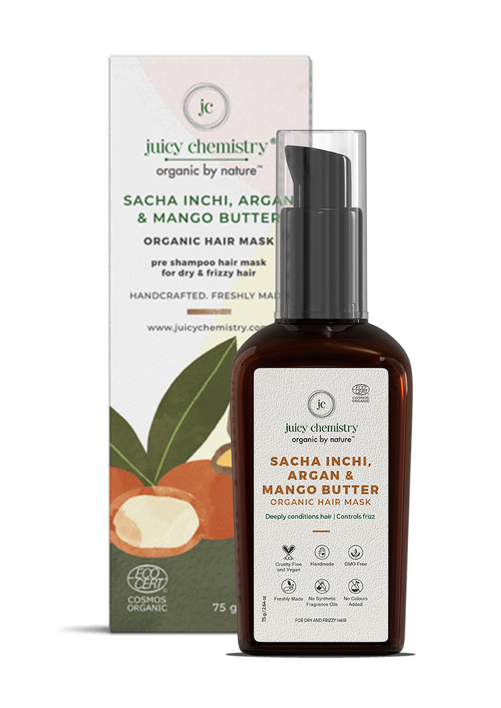 Juicy Chemistry Sacha Inchi, Argan & Mango Butter - Organic Hair Mask-pre Shampoo Hair Mask For Dry & Frizzy Hair-75gm/2.64oz