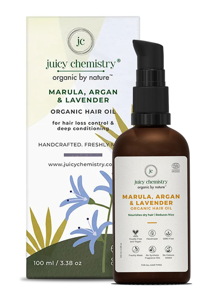 Juicy Chemistry Marula, Argan & Lavender Organic Hair Oil-for Hair Loss Control & Deep Conditioning