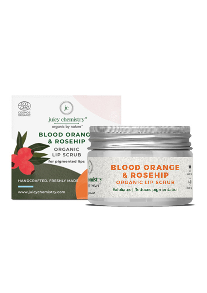 Juicy Chemistry Blood Orange & Rosehip Organic Lip Scrub - For Pigmented Lips -10gm/0.35oz