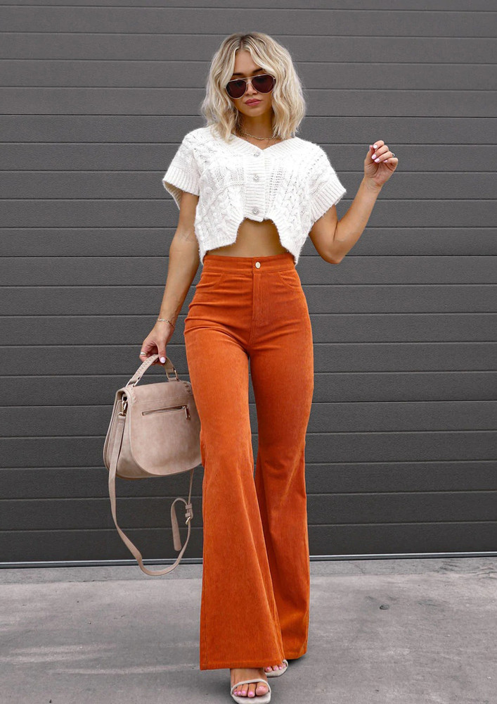 SOLID ORANGE HIGH-RISE FLARED TROUSER