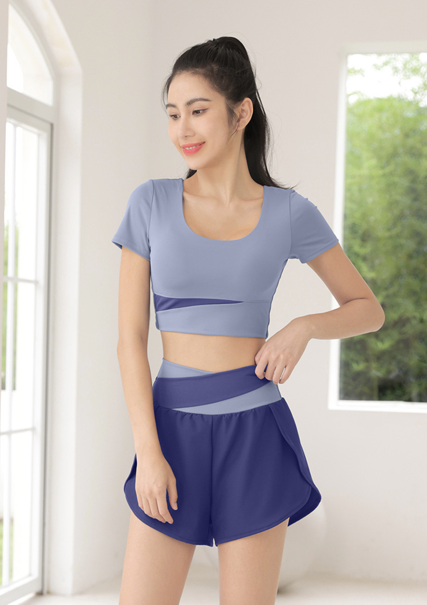 Buy BLUE TWO-TONE SEAMLESS ACTIVEWEAR SET for Women Online in India