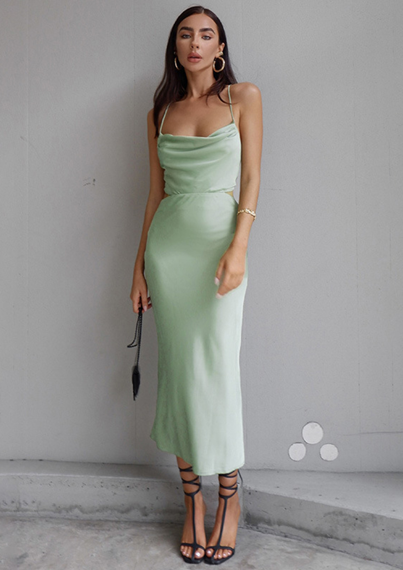 Buy GREEN TIE-UP BACKLESS SATIN MIDI DRESS for Women Online in India