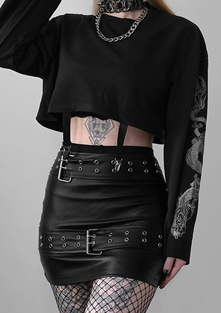 Belt And Buckles Black Leather Skirt