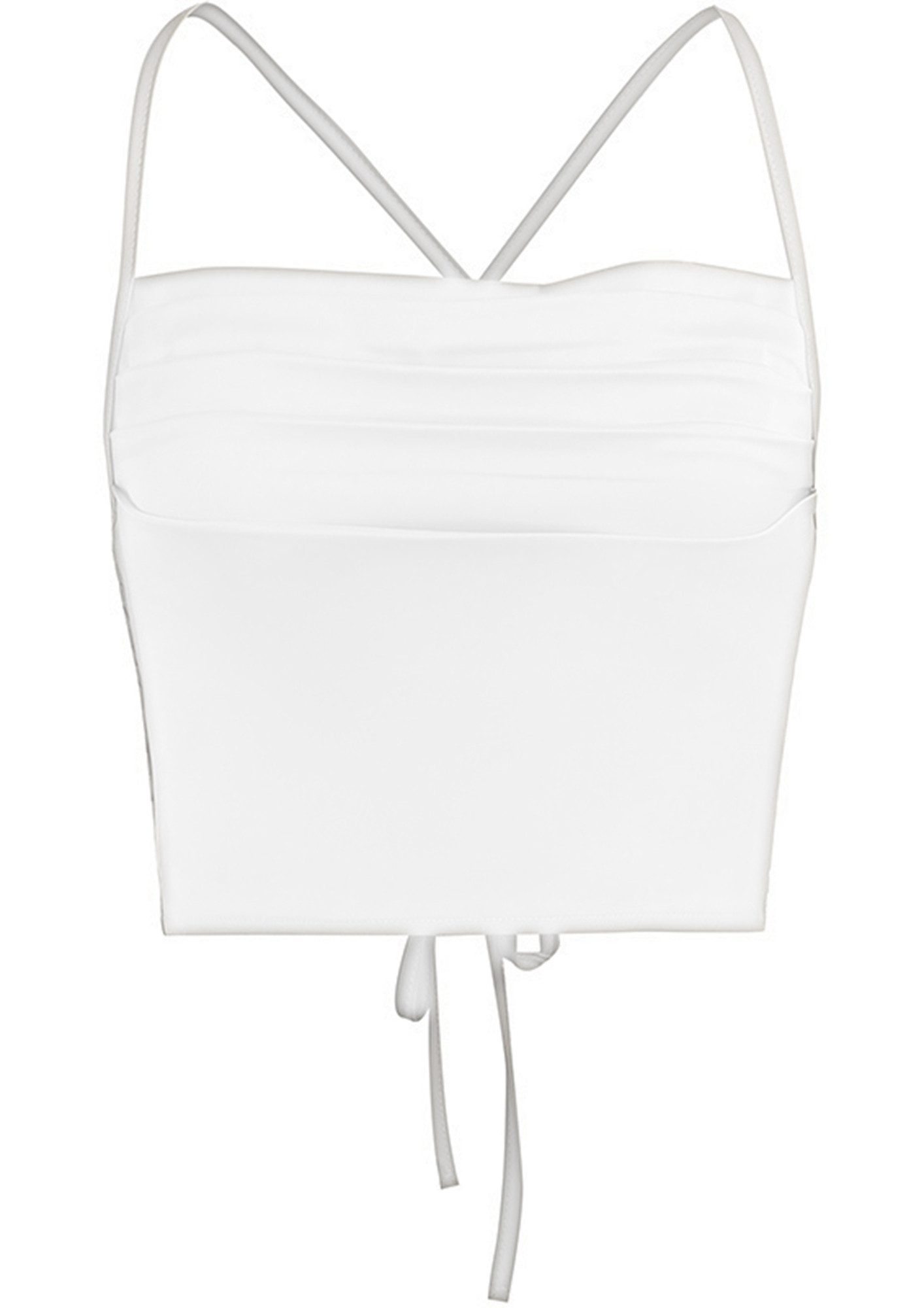 UNDER POSESSION OF WHITE COWL NECK, SLEEVELESS,RUCHED, SMOCK BACK AND LACE TIE DETAIL CROP TOP
