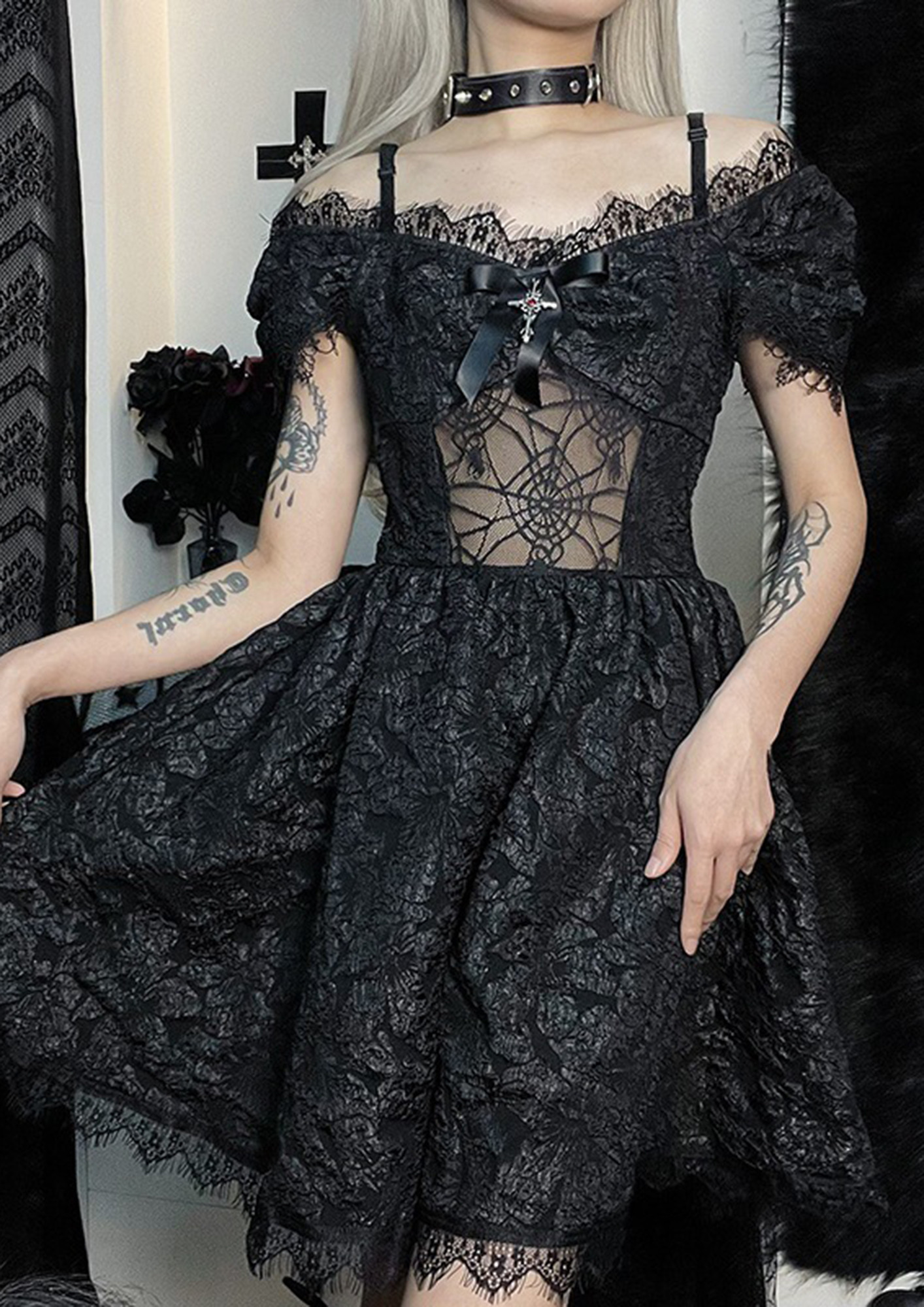 Women Gothic Lolita Dress Japanese Style Fashion Black Goth
