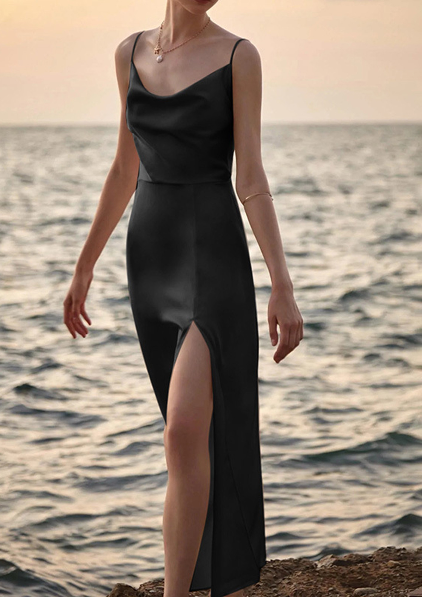 Fiore - Slip-Satin Dress - Black – Nanushka