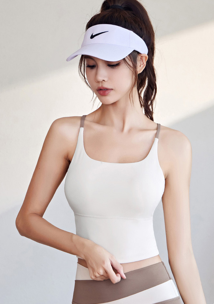 WHITE FITTED SPAGHETTI STRAP SPORTS TOP