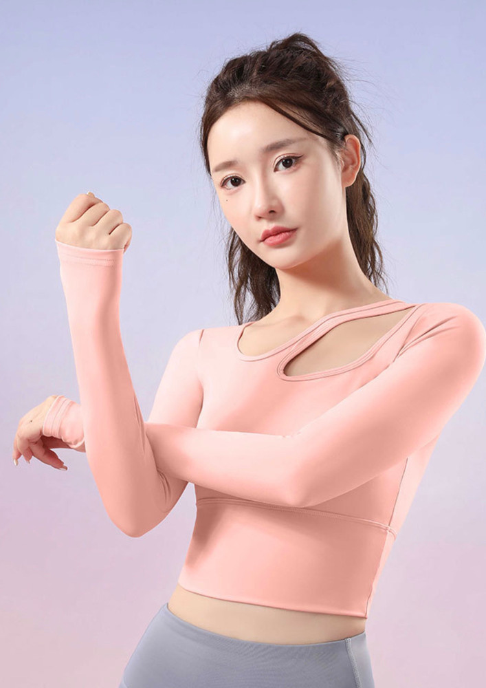 PINK CUT-OUT NECK FIXED-PADDED SPORTS TOP