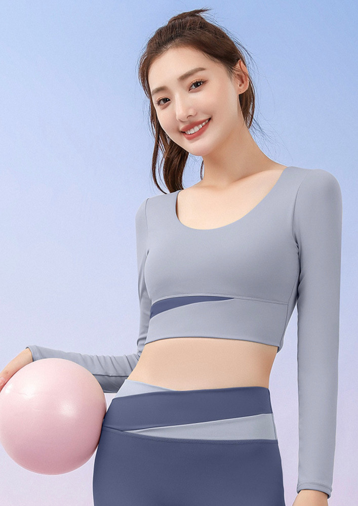 SEAMLESS PADDED CHEST BLUE SPORTS TOP