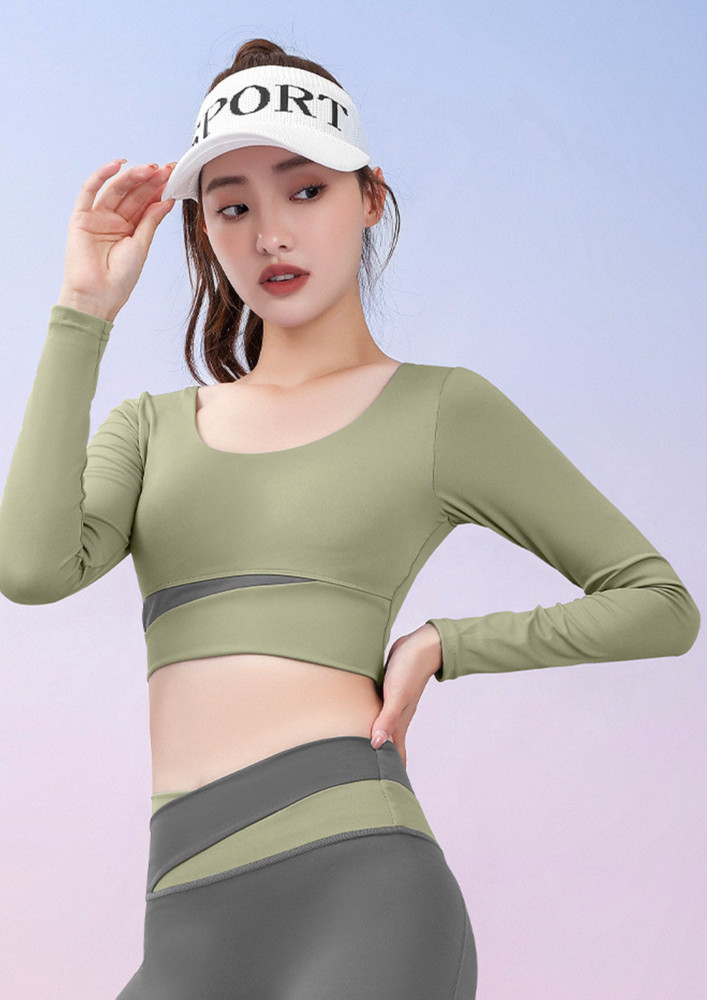 SEAMLESS PADDED CHEST GREEN SPORTS TOP