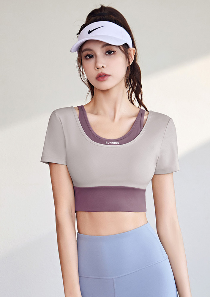 PURPLE CROPPED PADDED-BUST SPORTS TOP