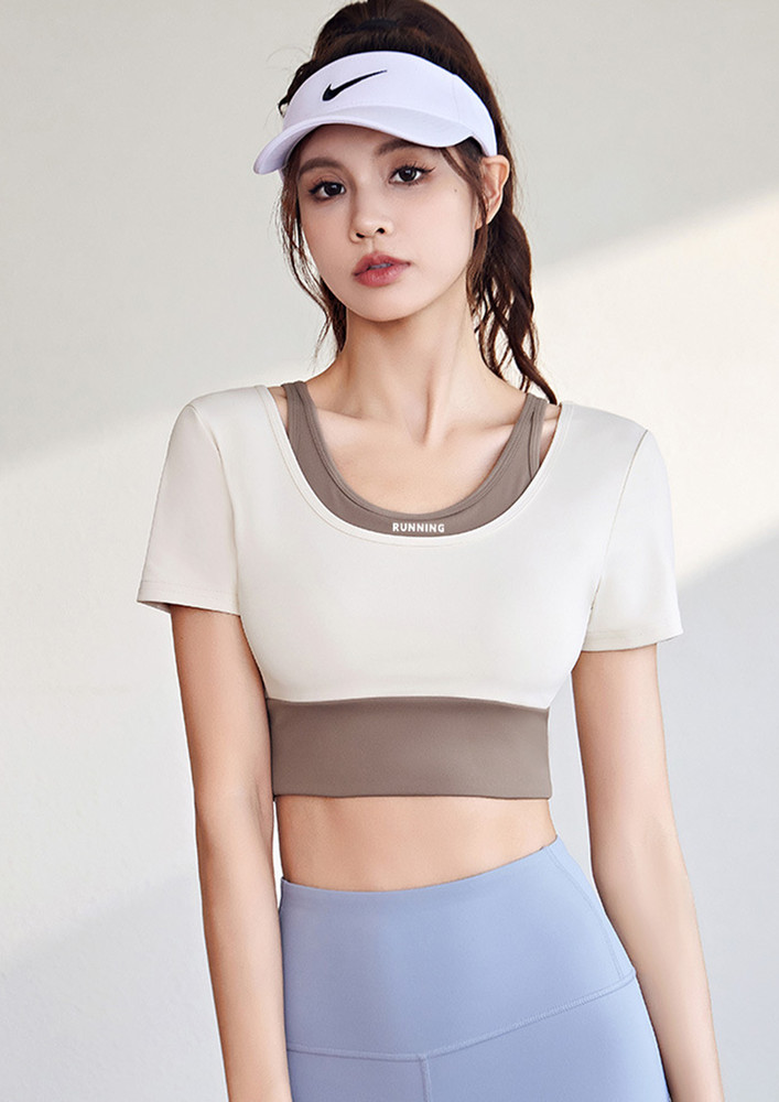 WHITE CROPPED PADDED-BUST SPORTS TOP