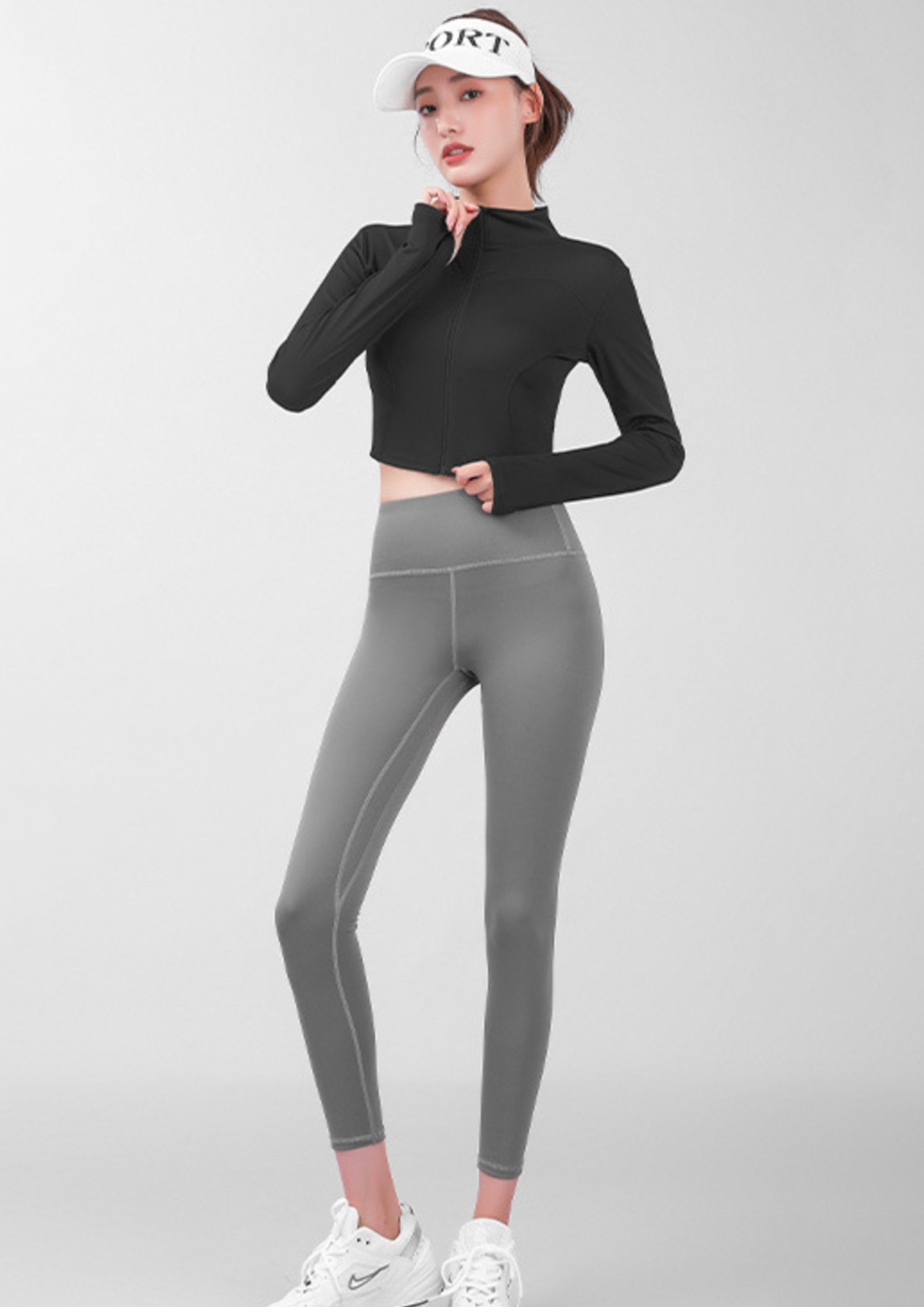 COLLARED BLACK KNIT SEAMLESS CROPPED SPORTS JACKET
