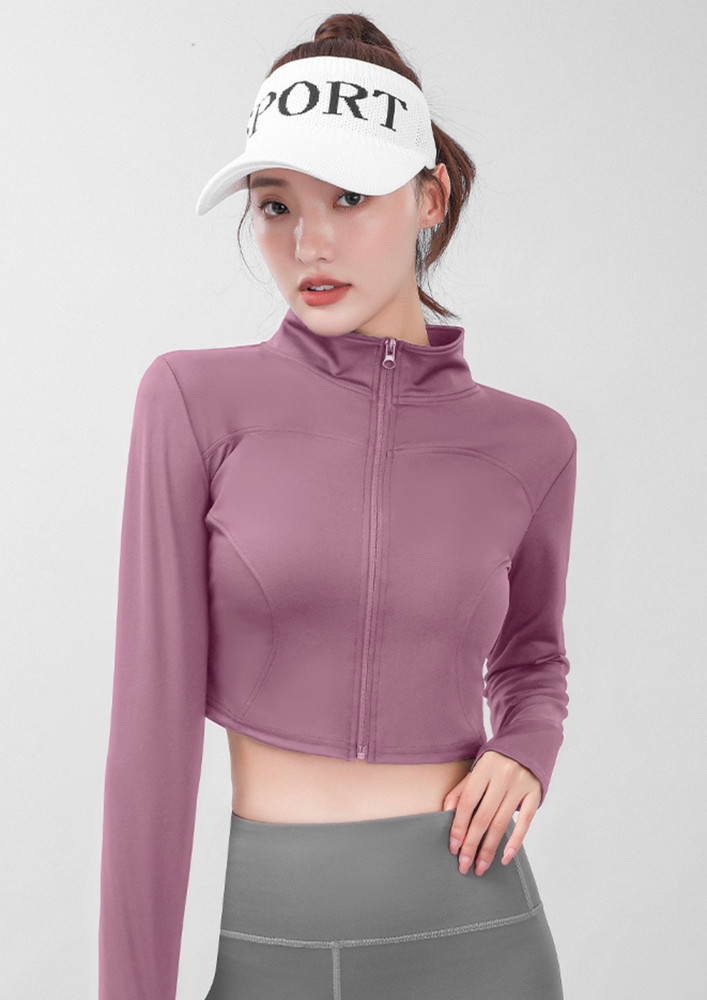 COLLARED PURPLE KNIT SEAMLESS CROPPED SPORTS JACKET