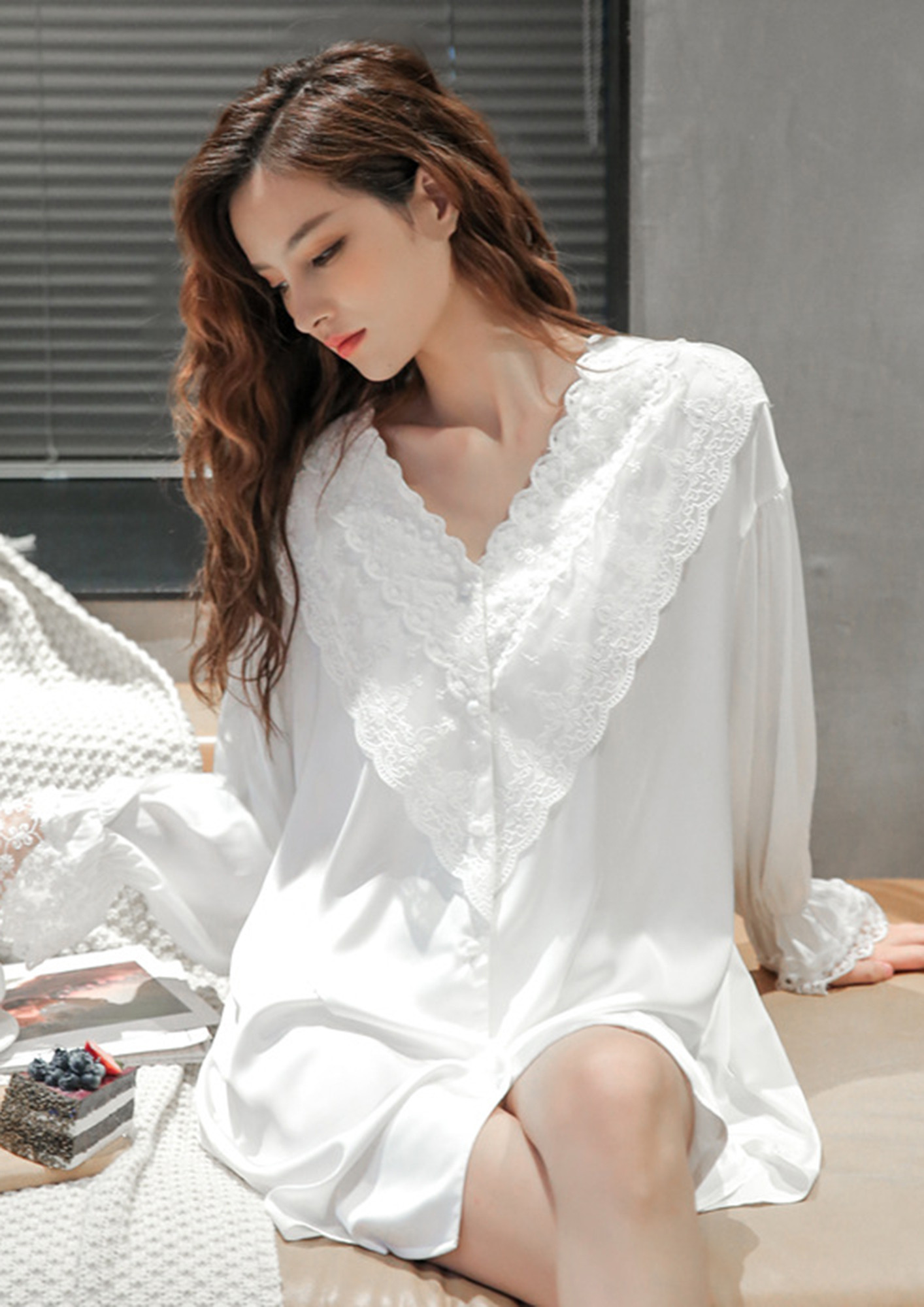Buy MY BED IS A HAPPY PLACE WHITE NIGHT DRESS for Women Online in India