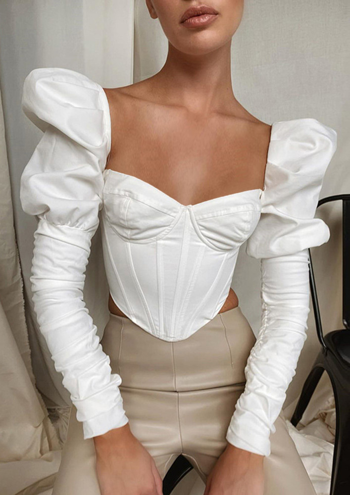 PUFF SLEEVES WHITE LINED CORSET VEST TOP