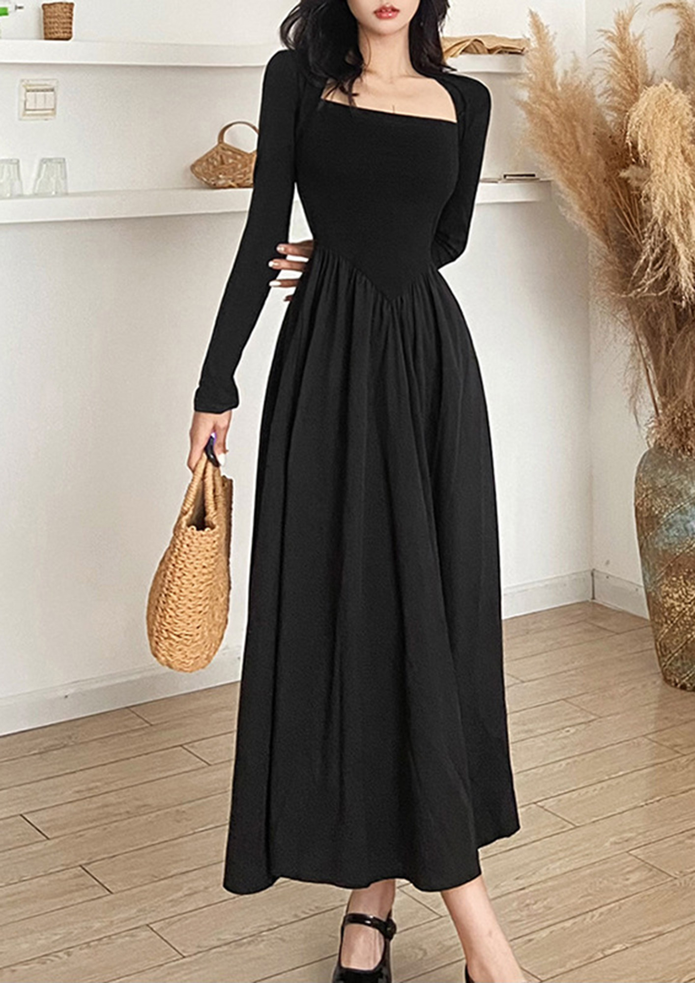 A line long sleeves brown linen dress for spring 1700# – XiaoLizi