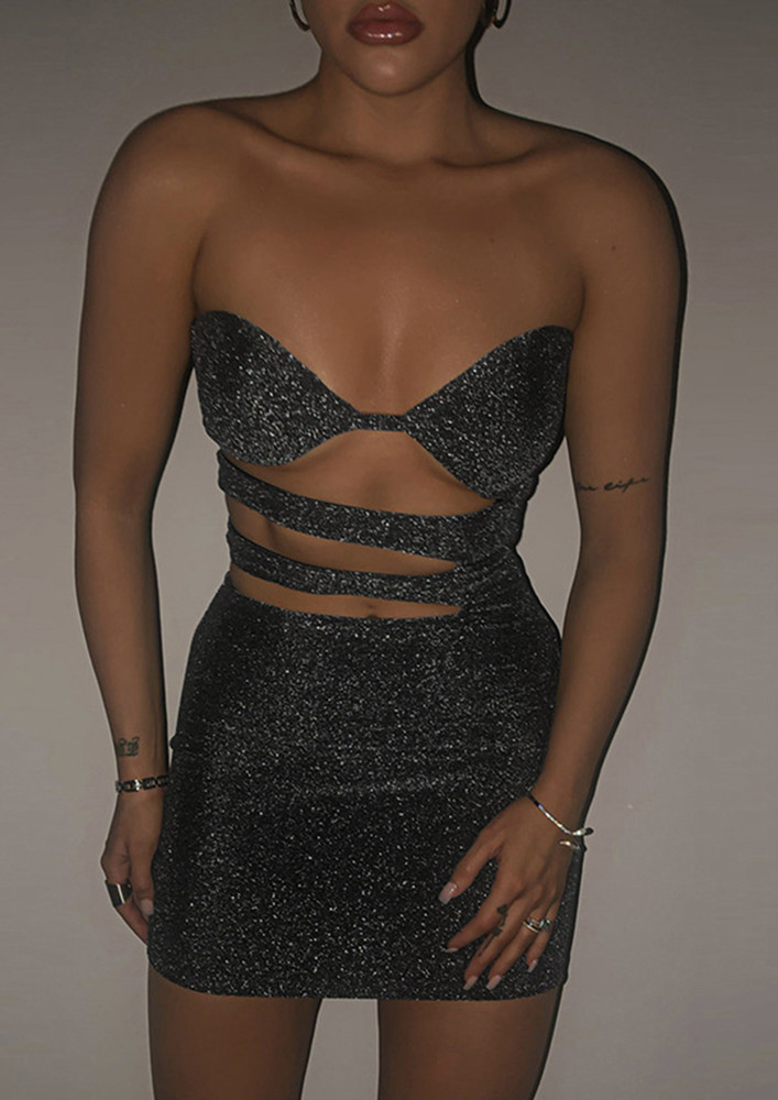 GLITTERY STRAPLESS CUT-OUT BODYCON DRESS