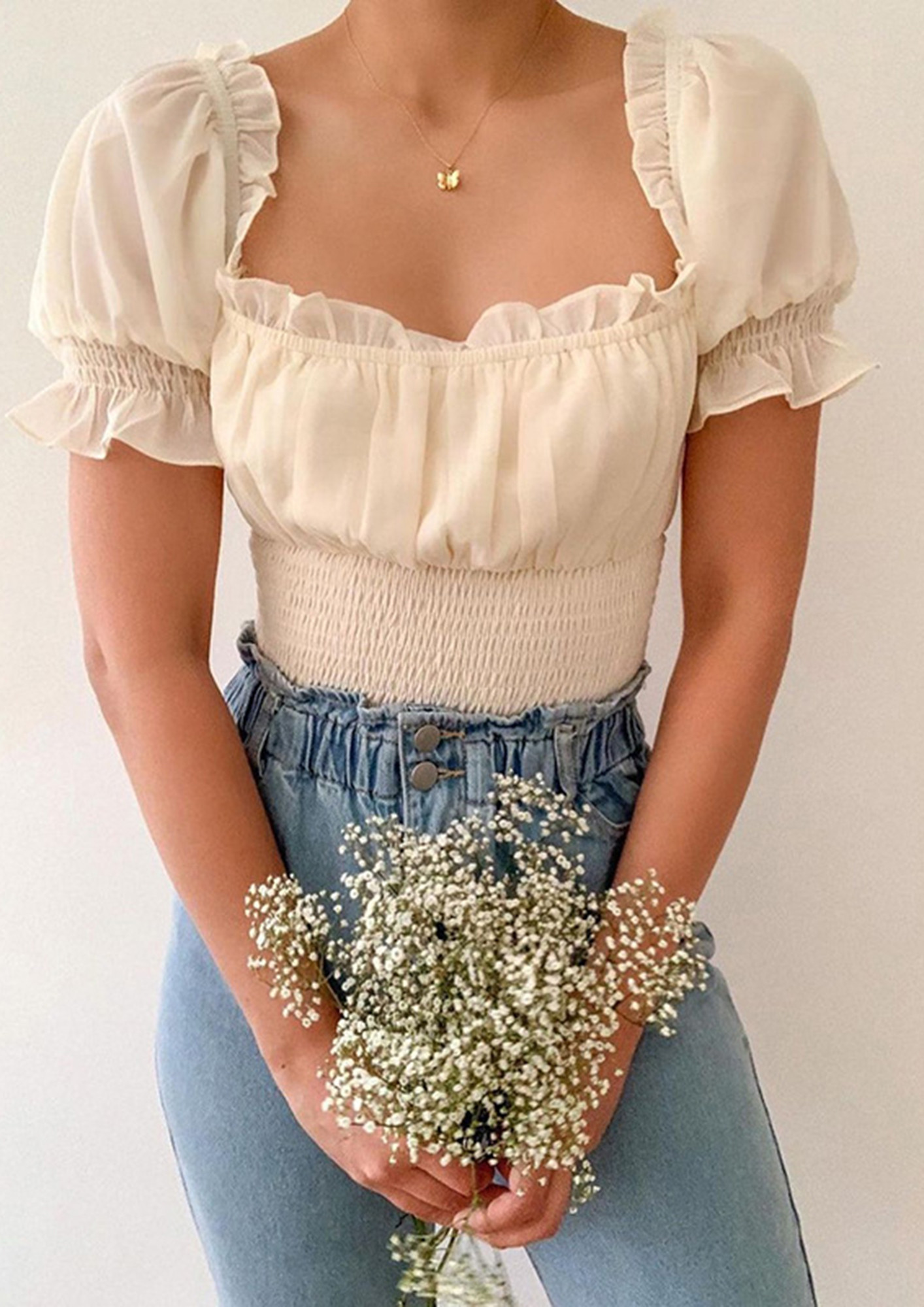 SMOCKED APRICOT CROP TOP