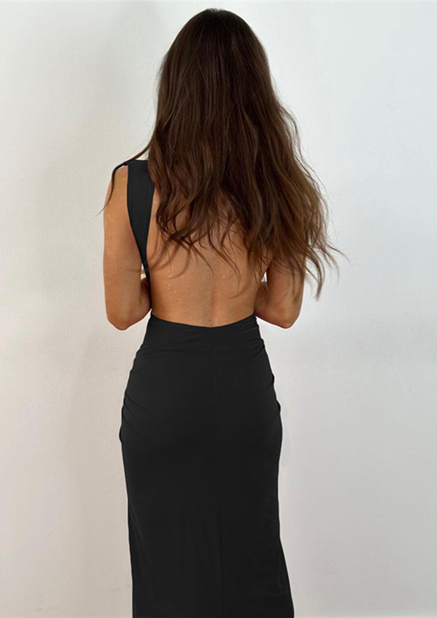 Black Backless Slit Midi Dress by Sudeshna Urban for rent online | FLYROBE